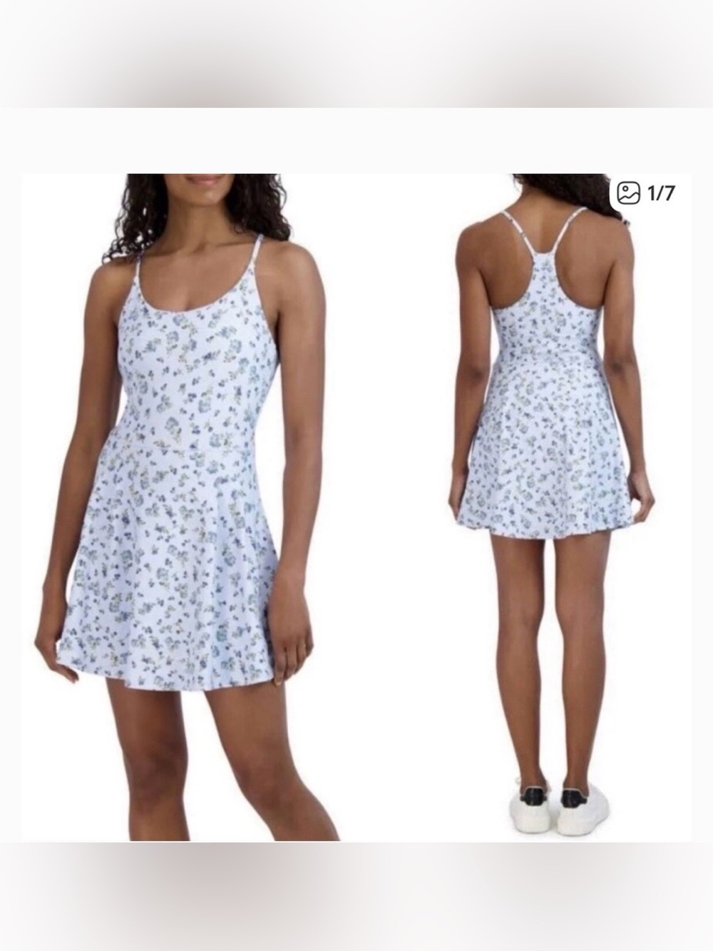 Sage Collective Light Blue Floral Racerback Fit & Flare Active Dress large